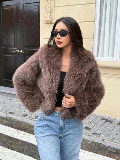 Chaqueta DEEKA con cuello de piel sintética de zorro grueso nuevo para otoño/invierno, abrigo de piel sintética, joven y con estilo