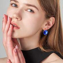 Crstals Bella - arete colgantes de gota chapados en de 18 quilates amarillo con cristales redondos para mujer, 14 mm - Azul - Ver 6