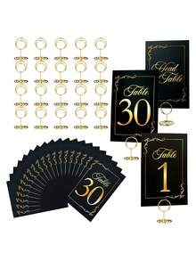 24/31/62pcs Wedding Table Numbers 1-30 With Header Cards, Black And Gold Cards And Holders, For Weddings, Graduations, Baby Showers, Birthdays And Other Occasions, Gold Table Number Set - View 3
