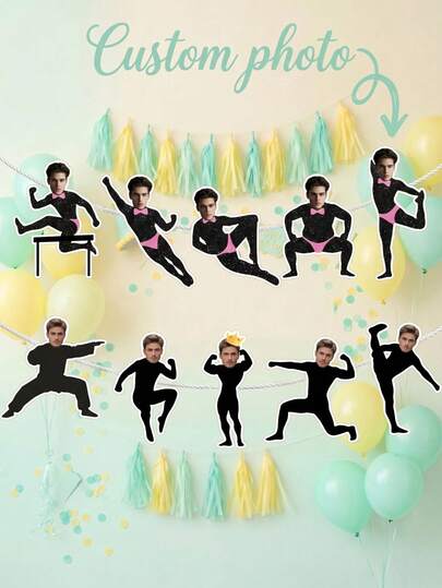 5/10/15 cái Banner tiệc nam vận động viên thể dục tùy chỉnh ảnh, Banner nhào lộn mặt hài hước cá nhân hóa với các chi tiết cắt lấp lánh, Banner lấp lánh cho lễ kỷ niệm trẻ em/thanh thiếu niên, tiệc độc thân cô dâu và đêm hội con gái