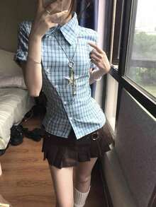 Women Blouses & Shirts - Baby Blue - View 2