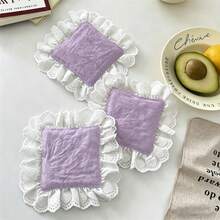 2/6/12pcs Solid Color Heart-Shaped Lace Fabric Coasters, Absorbent Tea Ceremony French Heat Insulation Pads, Washable & Reusable, Suitable For Coffee Table Decor, Holiday, Living Room, Dining Room, Party, Home Decoration - Multicolor - View 5