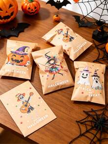 1 Set Halloween Paper Gift Envelopes, 4 Cute Designs Including Pumpkin, Witch, And Skeleton Bone Prints, Kraft Paper Bags, Candy Bags, Snack Bags, Party Favor Bags, Halloween Party Decorations, Holiday Atmosphere Props - Halloween Pumpkin - View 10