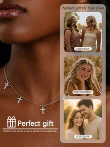 outingfit 1pc Fashionable Cross Pendant Necklace, Creative Vintage Minimalist Eye-Catching Neck Chain Jewelry For Women - Silver - View 6