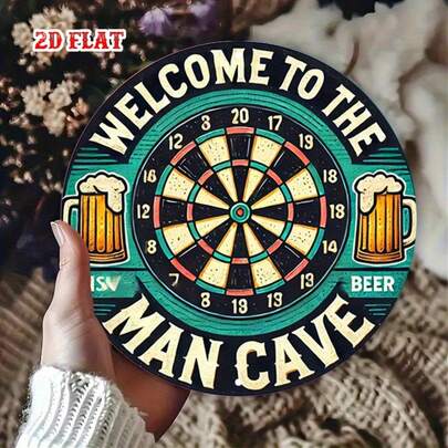 2D Flat Vintage Round Beer Dart Metal Sign, Beer Theme Dart Board Wall Decor For Men, Durable Aluminum Plate Easy To Install, Suitable For Home Garage Man Cave Soft Decoration, Retro Atmosphere Personalized Decorative Ornament, Gift For Men's Birthday, Housewarming, Store Opening, Friends Gathering All Year Round