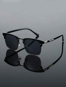 1 Pair Men's High-End Fashion Half-Frame Square Glasses, Suitable For Outings, Parties, Daily Wear, Beach, Vacation - Multicolor - View 1