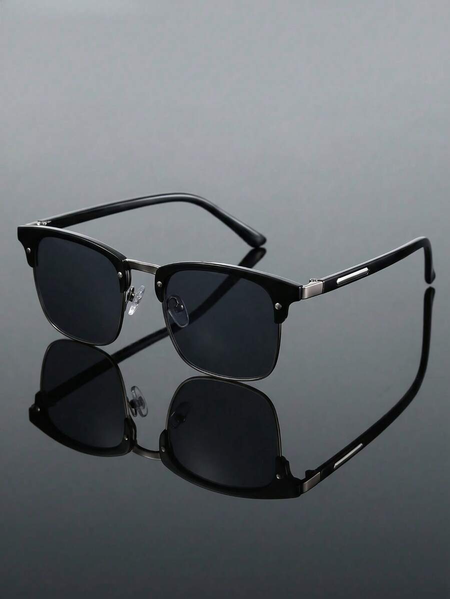 1 Pair Men's High-End Fashion Half-Frame Square Glasses, Suitable For Outings, Parties, Daily Wear, Beach, Vacation - Multicolor - View 1