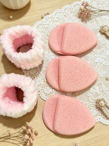 6pcs/Set Soft Plush Spa Headband & Wristband & Cleansing Sponge Kit, Bowknot Elastic Hair Wrap + Water Absorbent Wrist Bands + Exfoliating Puff For Face Washing, Skincare, Makeup Removal - Set - View 7