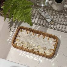 1个手工编织藤条托盘，饰以彩色贝壳和花卉图案（8.66x4.72英寸） - 长方形敞口INS风格奢华复古收纳盒，多用途，适用于厨房/餐厅/咖啡桌，天然耐用 - 彩色 - 查看 15