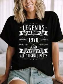 Soft Cotton Summer T-Shirt Elegant Plus Size Blouses For Women Y2k Legends Were Born In 1970 Genuine Quality One Of A Kind Limited Edition Aged To Perfection All Sizes - 黑色 - 查看 2
