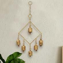 Handmade Rustic 6 Bells Hanging Wind Chime U2013 Vintage Cow Bells On Metal Frame, Boho Farmhouse Wall Hanging, Wind Chime For Home, Patio, Garden &Amp; Christmas Décor - White - View 2