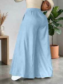 Pantalones anchos y sueltos de unicolor y casual para mujer, elegantes y minimalistas, de color negro para la primavera - Azul cielo - Ver 2