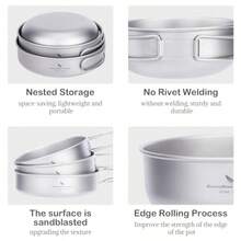 iBasingo 3-Piece Set Titanium Pot Set Camping Cooking Pan with Folding-Handle Outdoor Camp Cookware Pot Sets - Ti1571I 3 piezas - Ver 7