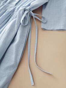 Gaun Liburan Wanita Ukuran Besar dengan Tali Serut Longgar dan Bordir Bergaya Vintage, Elegan untuk Musim Semi/Panas - Baby Blue - View 6