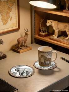 4/1 pieza Posavasos de madera vintage con motivos de fauna de la selva, con patrones de elefante, jirafa, tigre y avestruz, adecuados para decoración del hogar, suministros para fiestas y vacaciones. - Multicolor - Ver 8