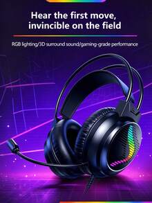 50mm Driver 7.1 Channel Gaming Headset, Omnidirectional Microphone, Cool RGB Lighting, Adjustable Headband, Volume Control, Over-Ear Wired Gaming Headset, Compatible With Desktop PC Laptop - View 3