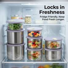 304 Stainless Steel Food Container, Stackable Refrigerator Sealed Fresh-Keeping Box, Fruit And Vegetable Meat Storage Box With Lid, Large Capacity Food Preservation Box, Suitable For Kitchen Food Storage And Organization - Multicolor - View 3