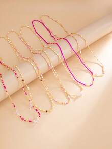 Set de 6 piezas Cadena de cintura multicapa colorida y exagerada con cuentas de estilo bohemio y geométrico, joyería encantadora, adecuada para boda, fiesta, playa, vacaciones, casual, estilo callejero, mujeres y parejas, vacaciones, cumpleaños, regalo versátil - Cadena de cintura - Ver 8