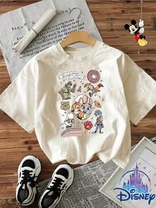 Disney A Zootopia・ Animal City Collection Printed T-Shirt, Super Cartoon T-Shirt, Couple Street T-Shirt, Cartoon T-Shirt, Men's Retro T-Shirt, 100% Cotton Men's Wear, Unisex Graphic T-Shirt, Y2k Clothes, Cartoon Shirt, Casual And Comfortable Shirt, Men's Retro T-Shirt, 100% Cotton Men's Wear, Unisex Graphic T-Shirt. - 杏色 - 查看 1