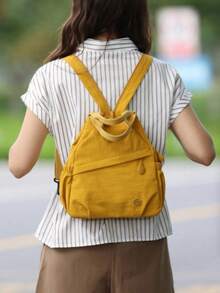 多色帆布肩背包，女款輕便休閒斜挎托特包，百搭日常托特包，米色、黑色、綠色、黃色可選，柔軟便攜通勤小包，多隔層設計 - A - 查看 9