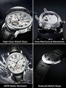 1pc Business Men's Mechanical Watch, Multi-Function Dial With Calendar, Suitable For Vacation And Workplace Gatherings, 6017 - FW-6017 - View 8