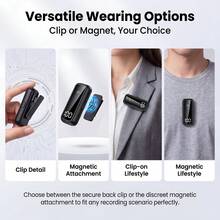 HITOZON Microfono senza fili da bavero con custodia di ricarica, 2 microfoni, cancellazione del rumore, indicatore LED della batteria, microfono plug-and-play per iPhone, Android, creatori di contenuti, streaming e registrazione video - Visualizzare 6
