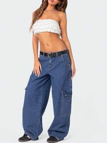 Women Cropped Tube Tops Sleeveless Off Shoulder Strapless Tiered Ruffle Trim Bandeau - White - View 5