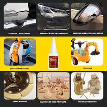 Adesivo de alta resistência para reparo de plásticos de para-choques automotivos - Forte agente de ligação estrutural, sem necessidade de soldagem para reparar rachaduras, fragmentos e danos por impacto. Cura rápida. Adequado para para-choques, bases de retrovisores, portas, janelas, tetos, carrocerias externas, acabamentos e vedações plásticas. Ideal para reparos "faça você mesmo". Impermeável e resistente ao calor e ao frio. Recomendado por técnicos de estética automotiva. - 20ml - Ver 6