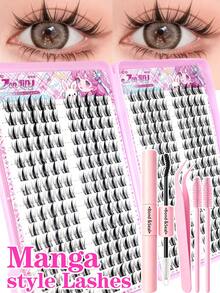 Eimny 320Pcs Manga Style Lash Clusters Kit, D-Curl Natural Look Eyelash Extension Kit, 0.05Mm Ultra-Thin Invisible Band, Fine Individual Lashes, Spiky Fairy Cluster Lashes,DIY Eyelash Extensions For Home Use - Multicolor - View 1