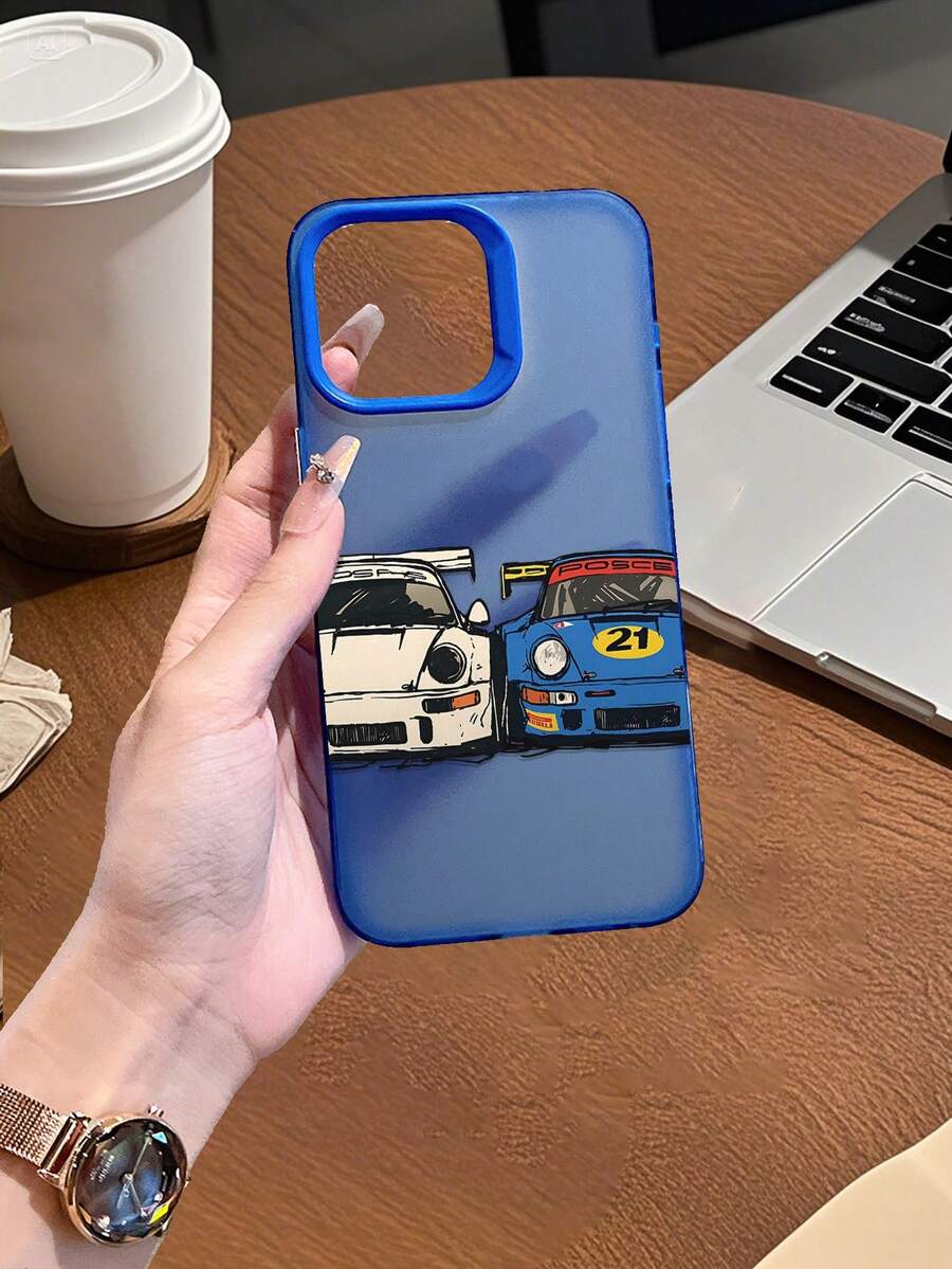 1pc Ins Style Blue Racing Car #21 Shockproof Soft Phone Case, All-Inclusive Protection Cover, Unique American Street Style, Best Gift Choice, Compatible With IPhone 17/17Pro/17ProMax/16/11/16Plus/16ProMax/16e/15ProMax/13/14/12/14ProMax/12ProMax/13ProMax/12Pro/13Pro/14Pro - Blue Frames, Translucent Sand Blue - View 1