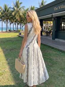 Women's Summer Casual Vacation Embroidered Camisole Dress Elegant - Apricot - View 5