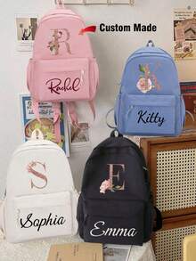 1pc Customized Fashion Travel Backpack, Personalized 26 Letter Alphabet Backpack, Personalized Nylon Solid Color Casual Backpack, Customized Personalized Backpack, Customized Exclusive Name Casual Backpack - Multicolor - View 2