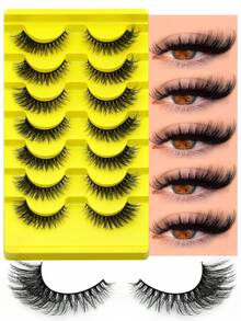 GROINNEYA 7 Pairs Medusa Eyelashes, Fluffy Soft Faux Mink Natural Extension Style False Eyelashes, Dense Cat Eye Eyelashes, Soft Band Full Strip Eyelashes, Luxurious Dramatic Eyelashes, Perfect For Girls - Black - View 7