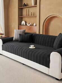 1pc Geometric Textured Solid Color Quilted Sofa Cushion, Minimalist Style, Non-Slip Back, Pet-Friendly, Soft Multi-Functional Anti-Dirt Anti-Dust, Holiday Decor Sofa Cover, Suitable For Backrest, Armrest, All Seasons - Black - View 6