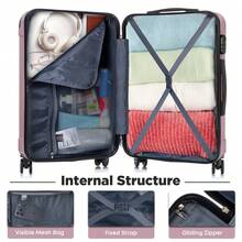 YONSLY 16 Inch Suitcase With Detachable Wheels 360° Combination Lock Double Zipper Soft Rubber Handle Trolley Travel Suitcase For Vacation - 玫瑰紅 - 查看 7