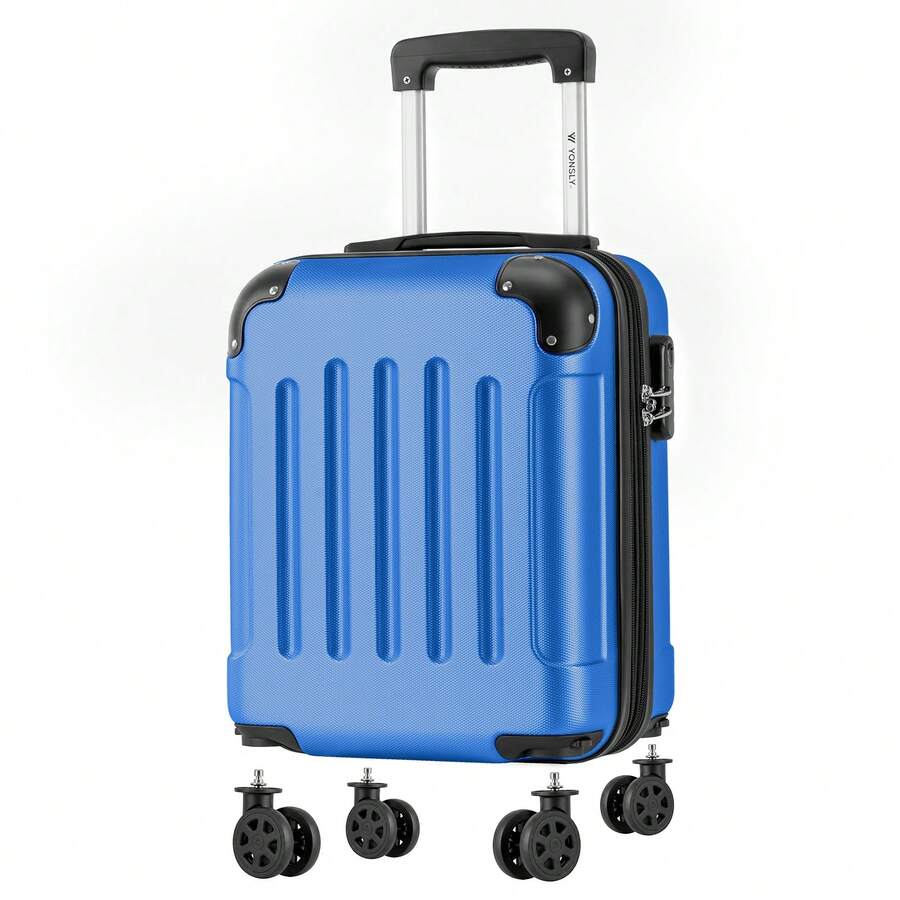 YONSLY 16 Inch Suitcase With Detachable Wheels 360° Combination Lock Double Zipper Soft Rubber Handle Trolley Travel Suitcase For Vacation - 寶藍色 - 查看 1