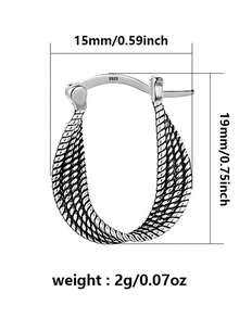 1pc S925 Sterling Silver Women's Vintage Distressed Braided Hoop Earrings, Hypoallergenic Design, Textured Silver Jewelry, Suitable For Daily Wear, Commuting And Holiday Gifts. Personalized Gift For Girlfriend Or Best Friend. Gift Box - Antique Silver - View 4