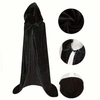 Disfraz de cosplay para adultos, hombres y mujeres, túnica negra con capucha, capa con mangas largas para Halloween, carnaval, fiesta de vampiros