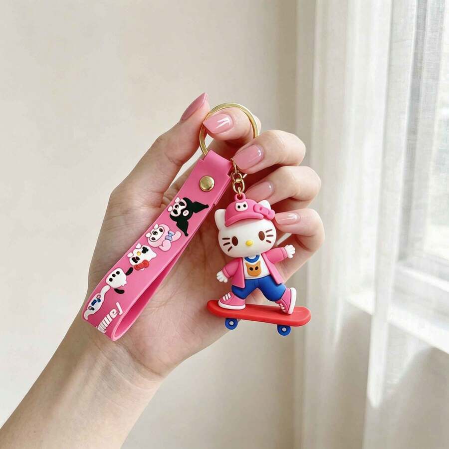 Miniso 名创优品三丽鸥卡通滑板人偶钥匙扣可爱PVC腕带包包挂件软橡胶钥匙圈适用于背包手提包车钥匙旅行桌面装饰日常携带配件钱包收纳包 - 款式3 - 查看 1