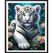 1件 30*40cm 夢幻藍眼白虎與花卉DIY鑽石畫套組,全鑽設計,成人與兒童壓力緩解手工藝品,居家牆面裝飾藝術,適合初學者,節日/生日禮物 - 圓鑽 - 查看 2