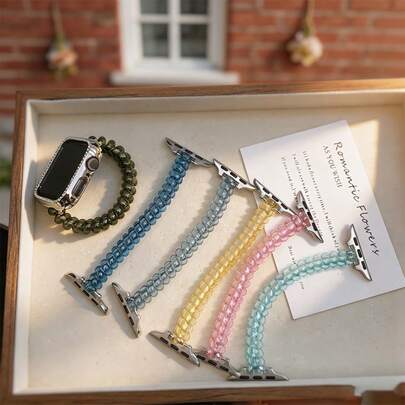 1 dây đeo đồng hồ kiểu dây điện thoại xoắn màu trơn bóng, tương thích với Apple Watch, dành cho nữ