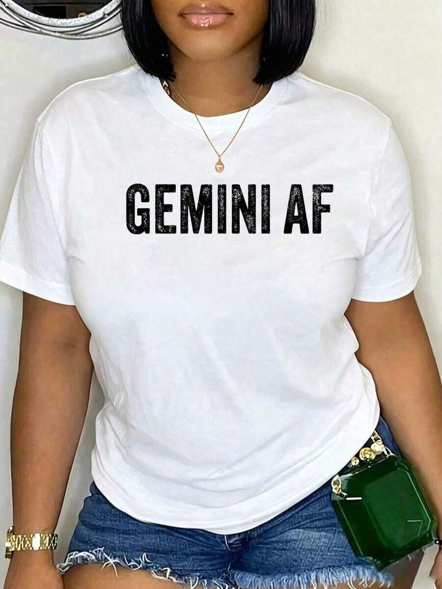 Ultra Comfort Luxe Fabric Women's Tee100% Cotton Gemini AF Astrology Birthday Zodiac Horoscope Lovers Vintage T-Shirt Casual Short Sleeve Shirt - 白色 - 查看 1