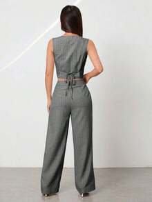 PETITE Conjunto de chaleco sin mangas con cuello abierto y pantalones informales - Gris Claro - Ver 2