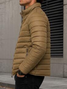 Men's HPC Polo Fleece Puffer Jacket, Warm, Casual, Basic, No Hood, Youthful And Modern Style, Ideal For Winter Or Cold Weather - Beige - View 3