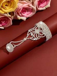Bộ vòng tay/nhẫn nhiều lớp đính pha lê có thể điều chỉnh, hình bướm đính đá, màu bạc, trang sức nữ, thích hợp cho cô dâu, tiệc tùng, đi biển. - Nhiều màu - Xem 6