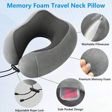 Travel Cervical Pillow Without Head Droop, Ergonomic U-Shaped Cervical Pillow Made Of Memory Foam, 360° Cervical Support For Naps On Airplanes, In Cars And In Offices, Washable Cover. - Grey - View 6