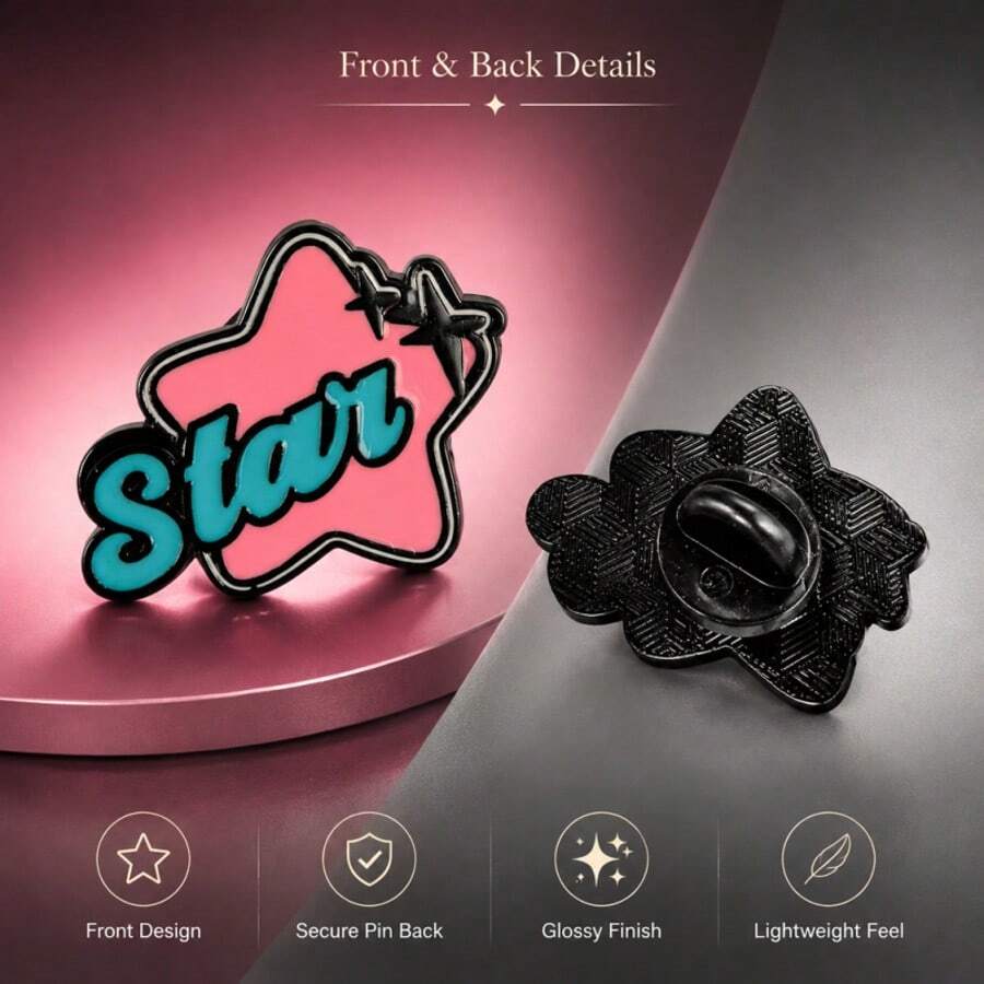 Star Brooch Pin, Y2K Pink & Blue Enamel Pin, Lapel Pin For Clothing Bags, Main Character Energy - Powder Blue - View 1