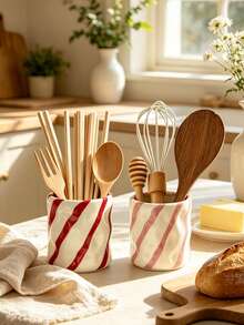 1pc Striped Resin Kitchen Utensil Holder, Bright Red/Pink Diagonal Striped Utensil Holder, Decorative Resin Storage Rack For Spoons, Forks, Whisks, Suitable For Kitchen, Restaurant, Lightweight Resin Material, Adds Cheerful Atmosphere To Cooking Space - Slash Polka Dot Storage - View 10