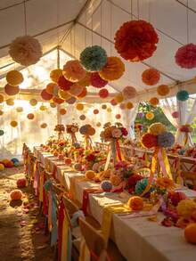 12 Pieces Or 6 Pieces Or 1 Piece Of Colorful Paper Flower Balls, Suitable For Hanging Decorations, Wedding Items, Ceiling Decorations, Outdoor Decorations, Birthday Parties, Country Weddings, Graduation Ceremonies, Mother's Day, Spring And Summer Decorations - Multicolor - View 4
