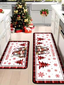 1pc Christmas Decorative Floor Mat 40x60cm, 50x80cm, 40x120cm, Pattern With Christmas Gnomes, Snowflakes, Christmas Trees And Gift Boxes, Red And Black Buffalo Plaid Border, Suitable For Holiday Home Decor, Entryway, Bathroom And Kitchen - Multicolor - View 6